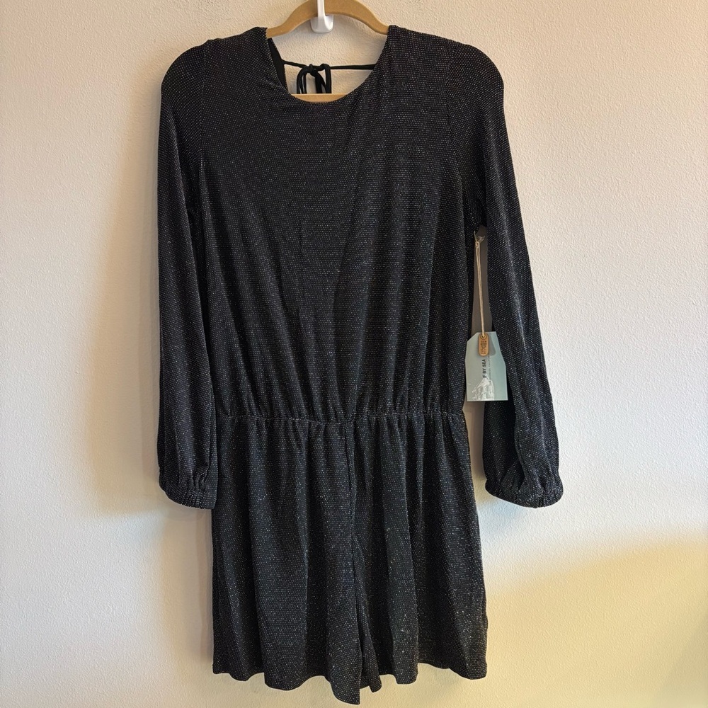Anthropologie If By Sea Long Sleeve Black Sparkly Romper Size Large NEW